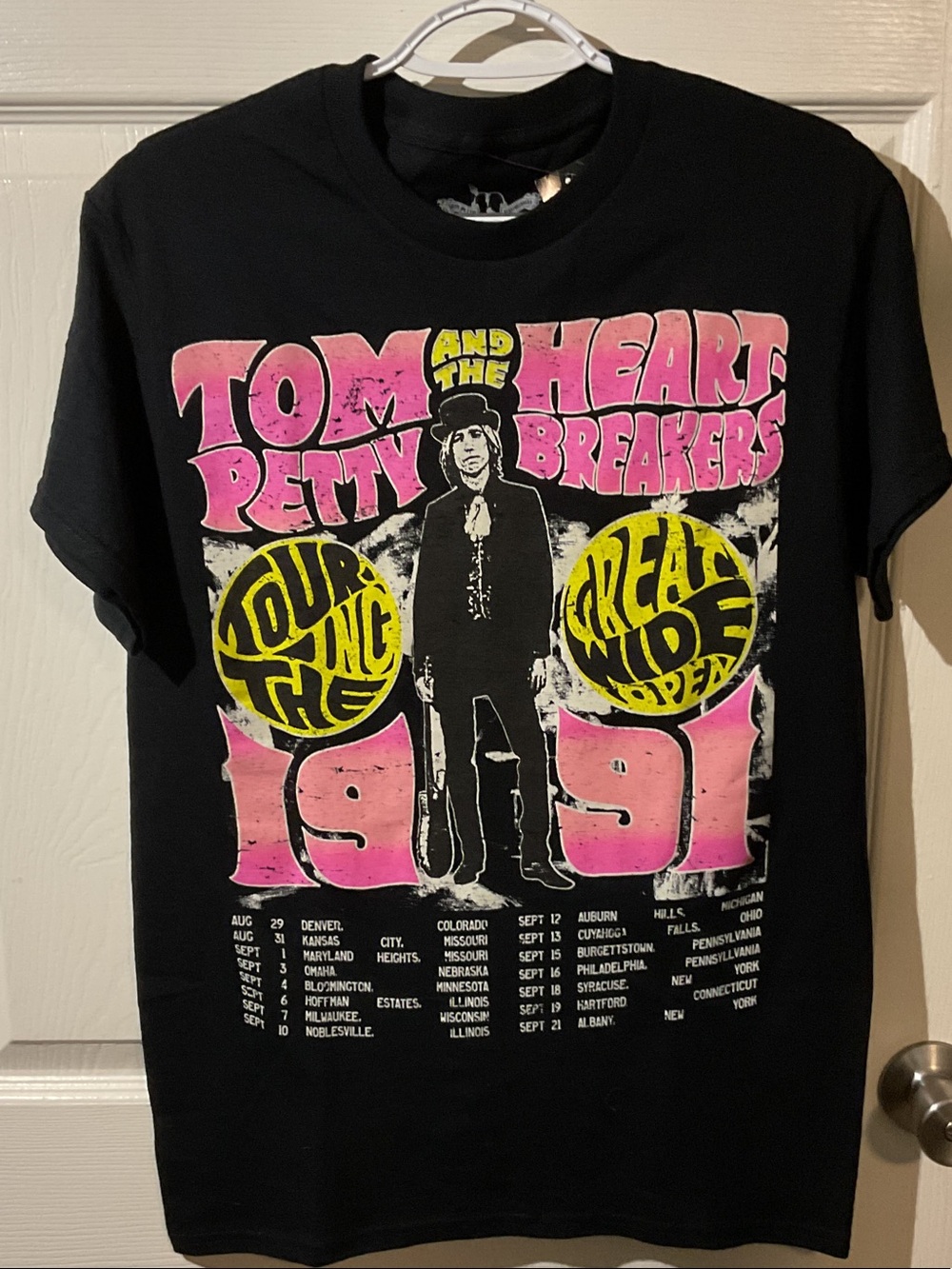 Tom Petty Graphic Band Tour Tee - Black with Pink & Yellow Print